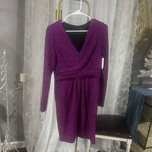 Maggy London Sparkling Purple Long Sleeve Dress